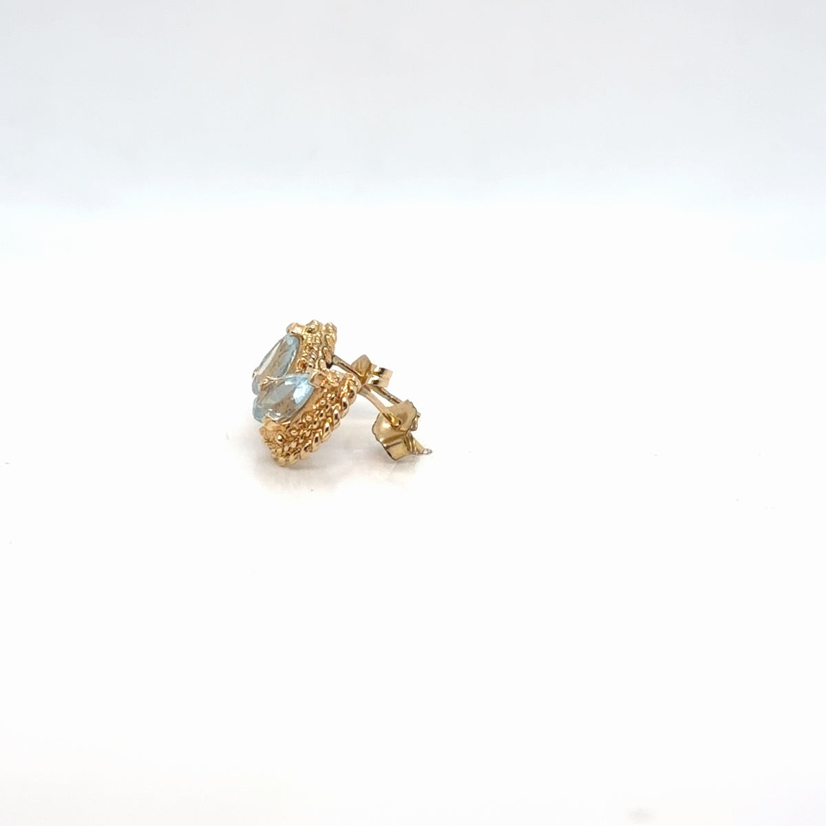 14K Yellow Gold Blue Topaz Pear Stud Earrings Rope Halo Frame (view 3)
