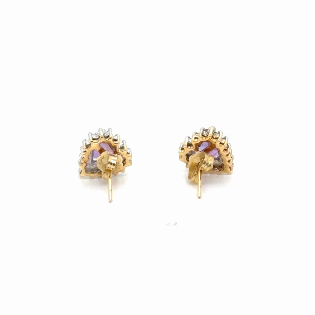 14k Two-Tone Gold Heart Amethyst Diamond Halo Stud Earrings (view 2)