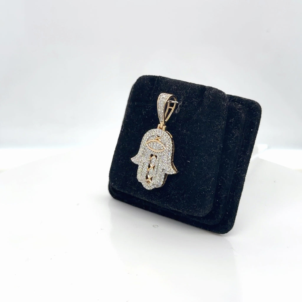 10K Yellow Gold Diamond Hamsa Hand Pendant 0.36 CTW Natural Pave (view 4)