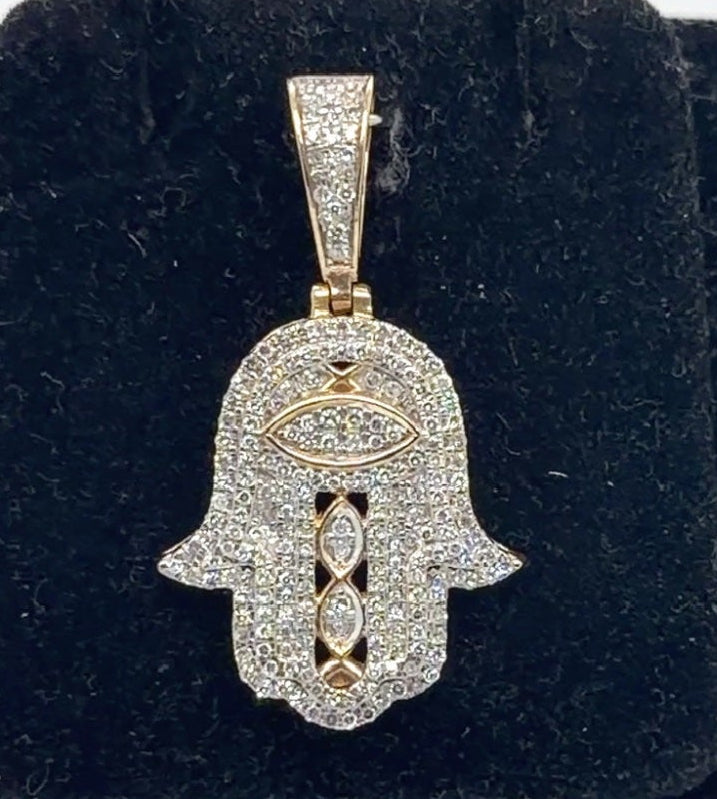 10K Yellow Gold Diamond Hamsa Hand Pendant 0.58 CTW Natural H SI1