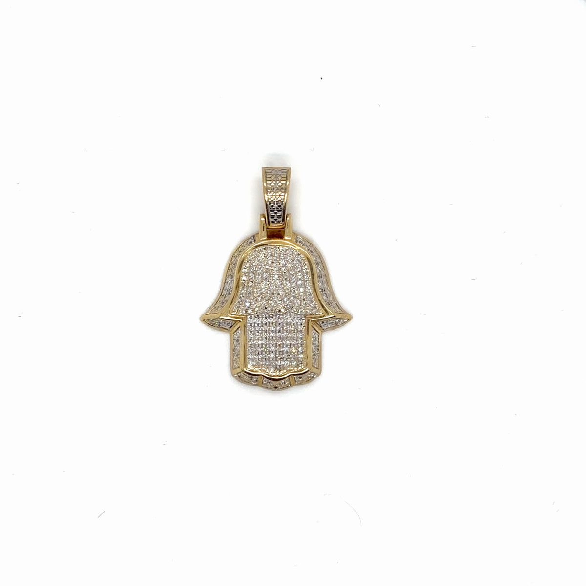 10K Yellow Gold Diamond Hamsa Hand Pendant 0.36 CTW Natural Pave (view 5)