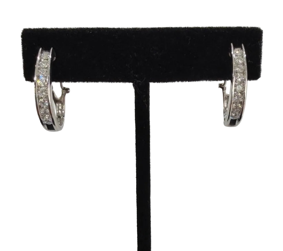 10K White Gold Diamond Hoop Earrings 1.00 ctw G SI Channel Set (view 1)