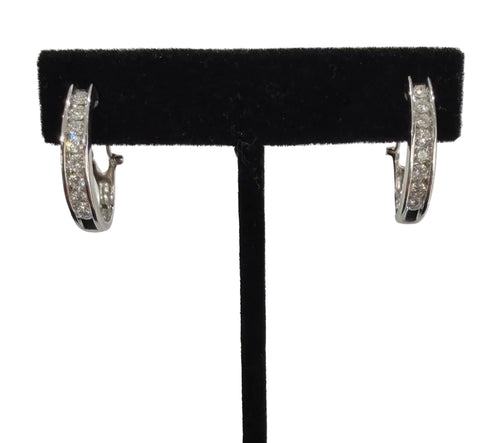 10K White Gold Diamond Hoop Earrings 1.00 ctw G SI Channel Set (view 1)