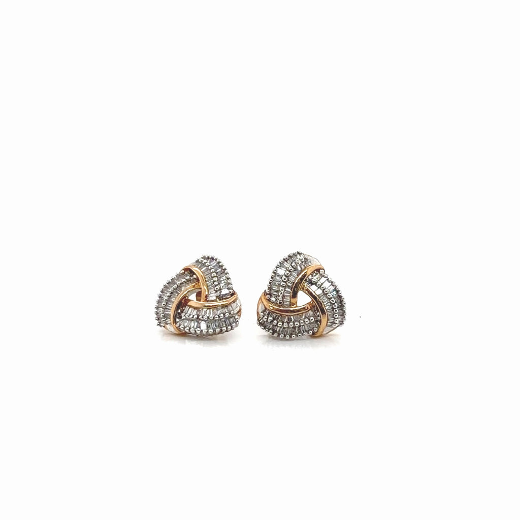 Diamond Baguette Love Knot Stud Earrings 1.25 ctw Two-Tone Gold