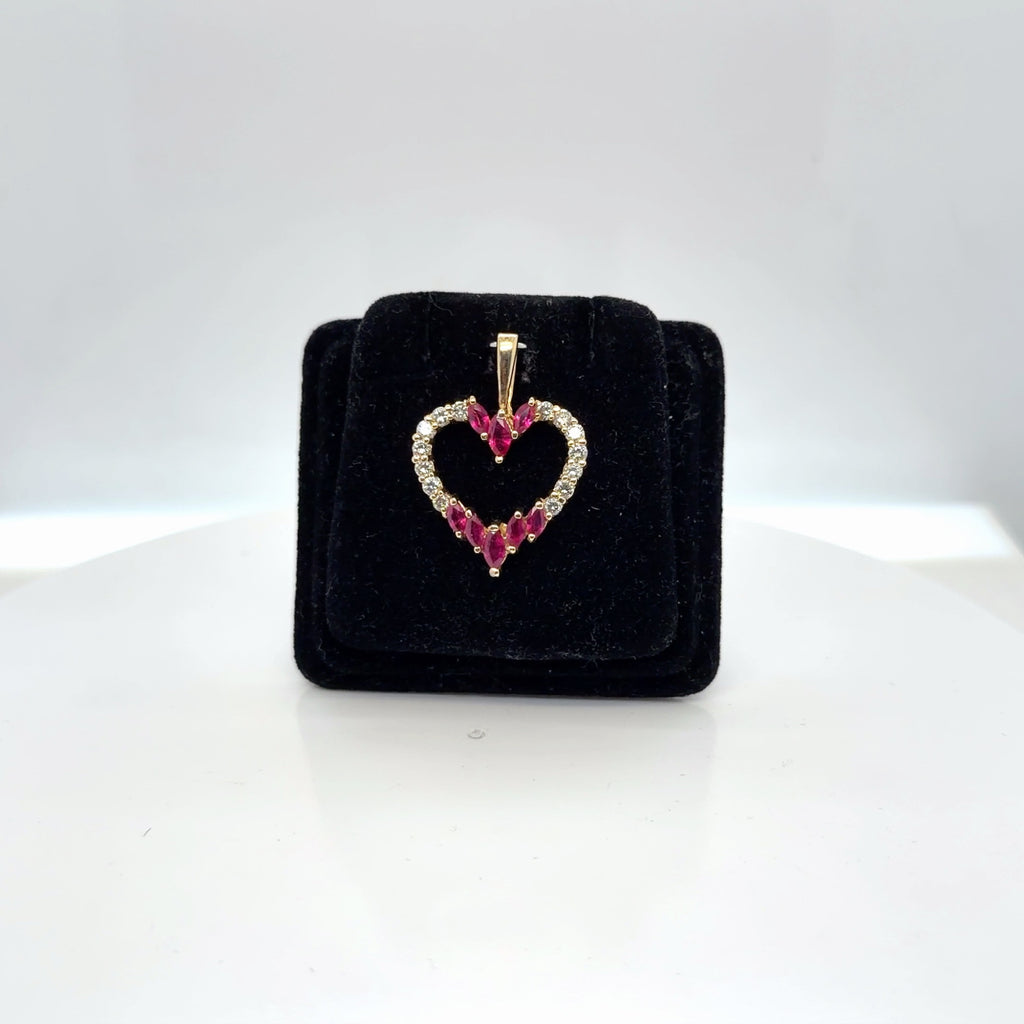 14K Yellow Gold Ruby Diamond Open Heart Pendant, 0.40 ctw Marquise Ruby