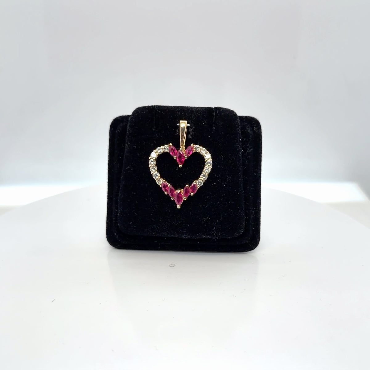 14K Yellow Gold Ruby Diamond Open Heart Pendant, 0.40 ctw Marquise Ruby