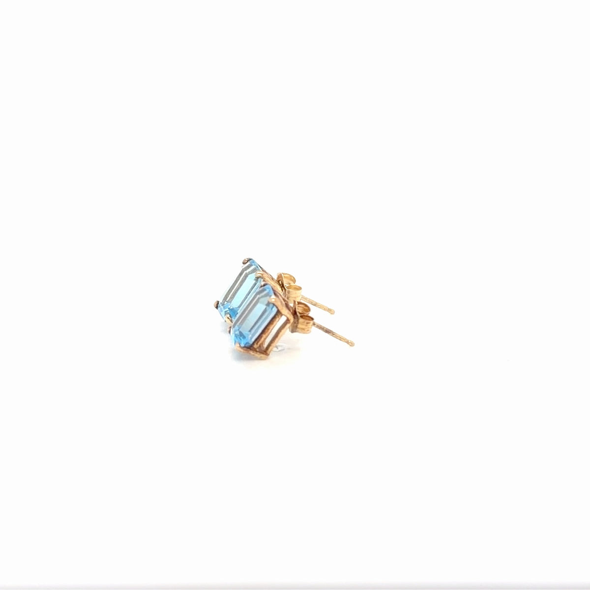 14K Yellow Gold Blue Topaz Emerald-Cut Stud Earrings 1.75g (view 3)
