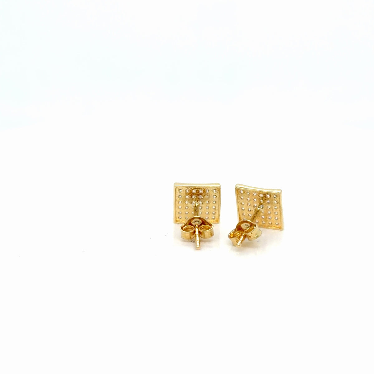 14K Yellow Gold Pave CZ Square Stud Earrings, Diamond-Cut Look (view 3)