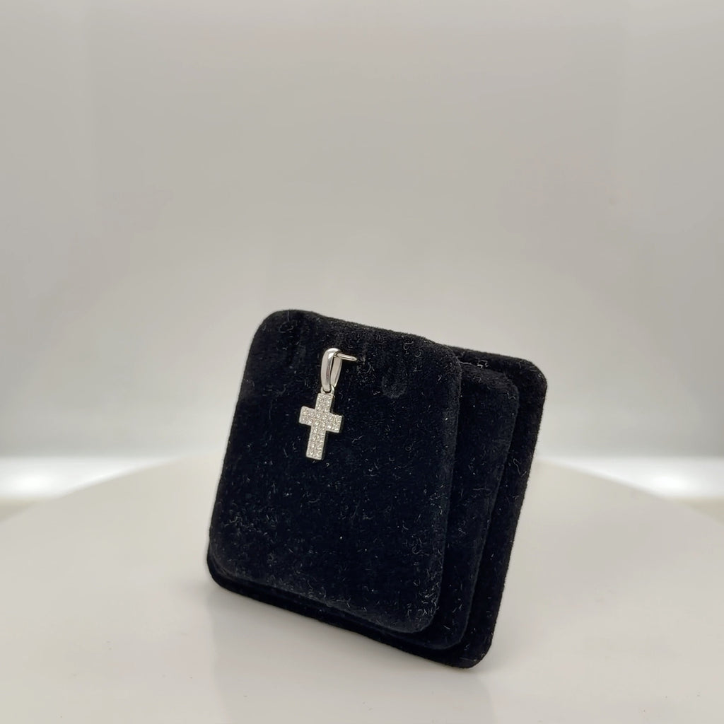 14K White Gold Diamond Pavé Cross Pendant 0.12ctw Natural Diamonds (view 2)