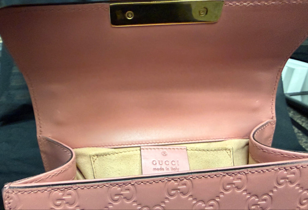 Gucci Padlock Small Guccissima Pink Leather Gold Chain Shoulder Bag (view 7)