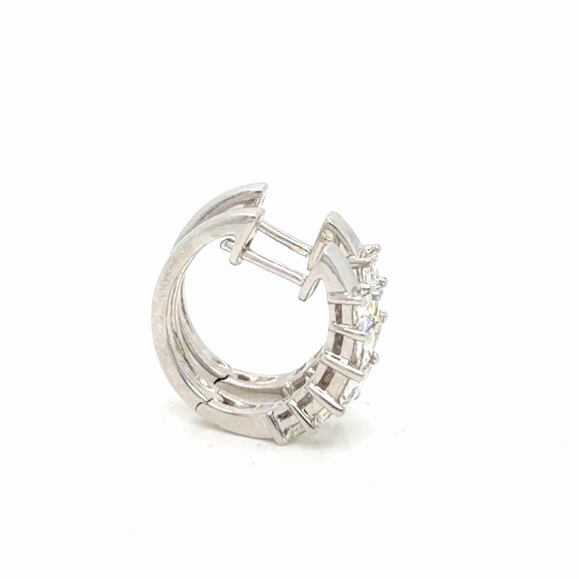 Diamond Huggie Hoop Earrings 14k White Gold 1.25 ctw Princess Cut Natural (view 2)