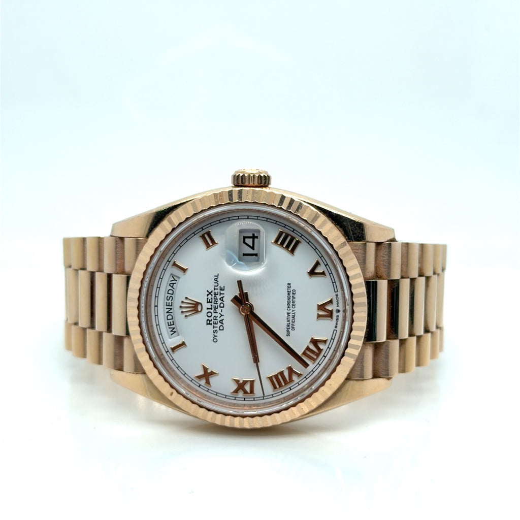 Rolex Day-Date 36 18K Rose Gold White Roman Dial Ref 128235 2022 (view 4)