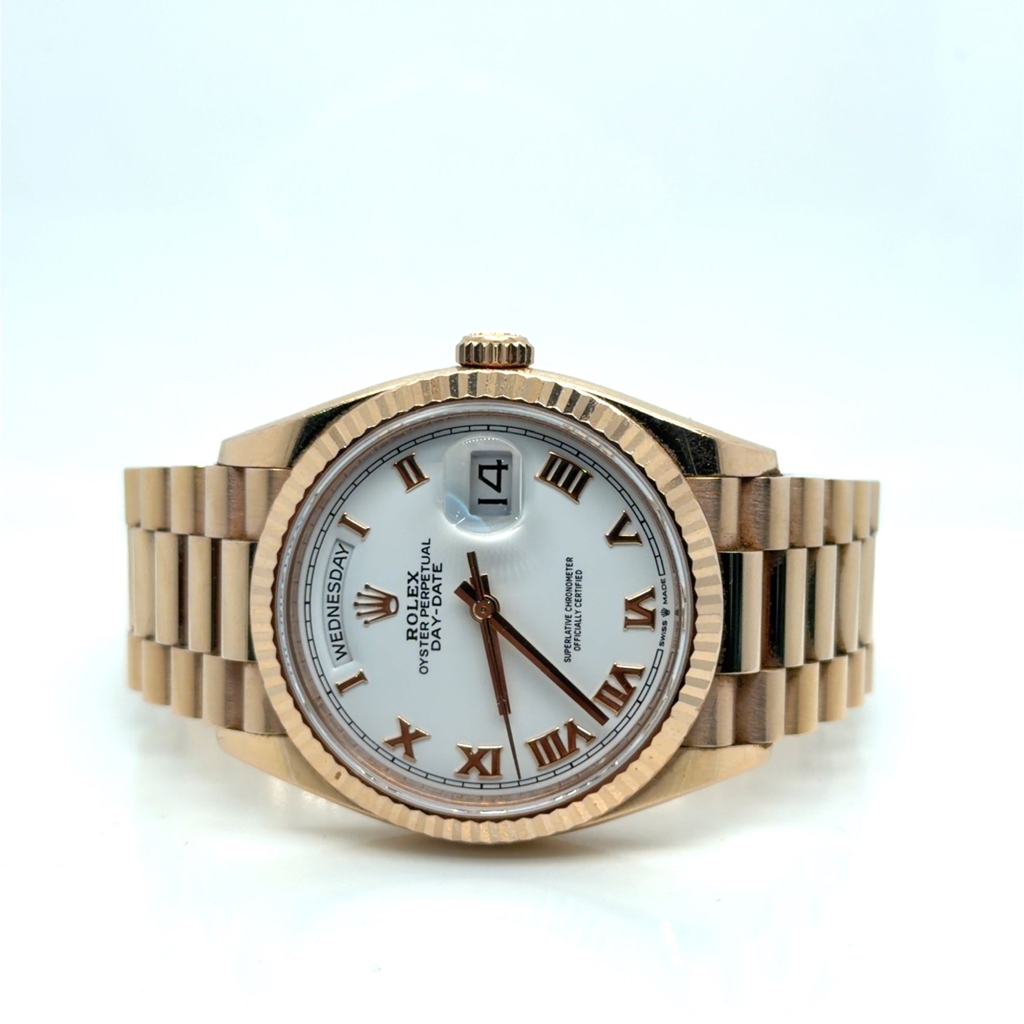 Rolex Day-Date 36 18K Rose Gold White Roman Dial Ref 128235 2022 (view 4)