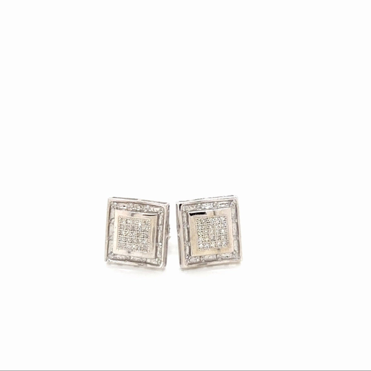 14K White Gold Natural Diamond Square Cluster Stud Earrings 0.25 ctw (view 1)