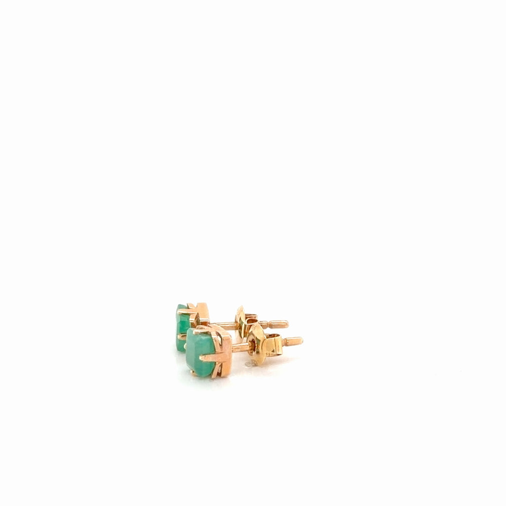 14K Yellow Gold Square Emerald Stud Earrings, Princess Cut Green Studs (view 4)