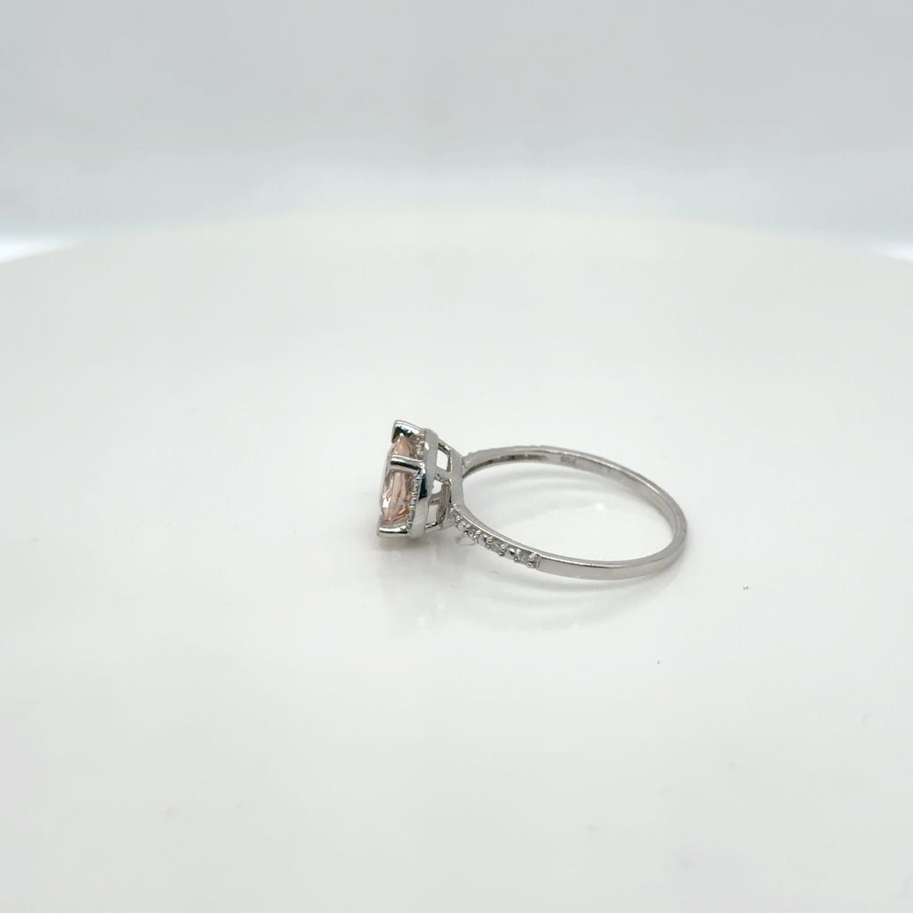 Morganite Diamond Halo Ring 10K White Gold Round Cut Size 7.25 (view 2)