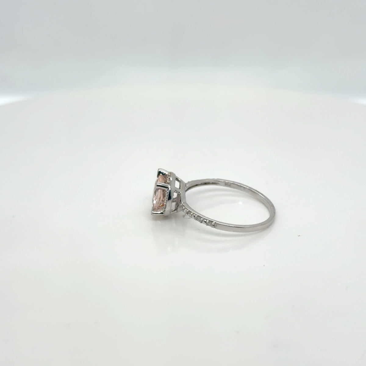 Morganite Diamond Halo Ring 10K White Gold Round Cut Size 7.25 (view 2)