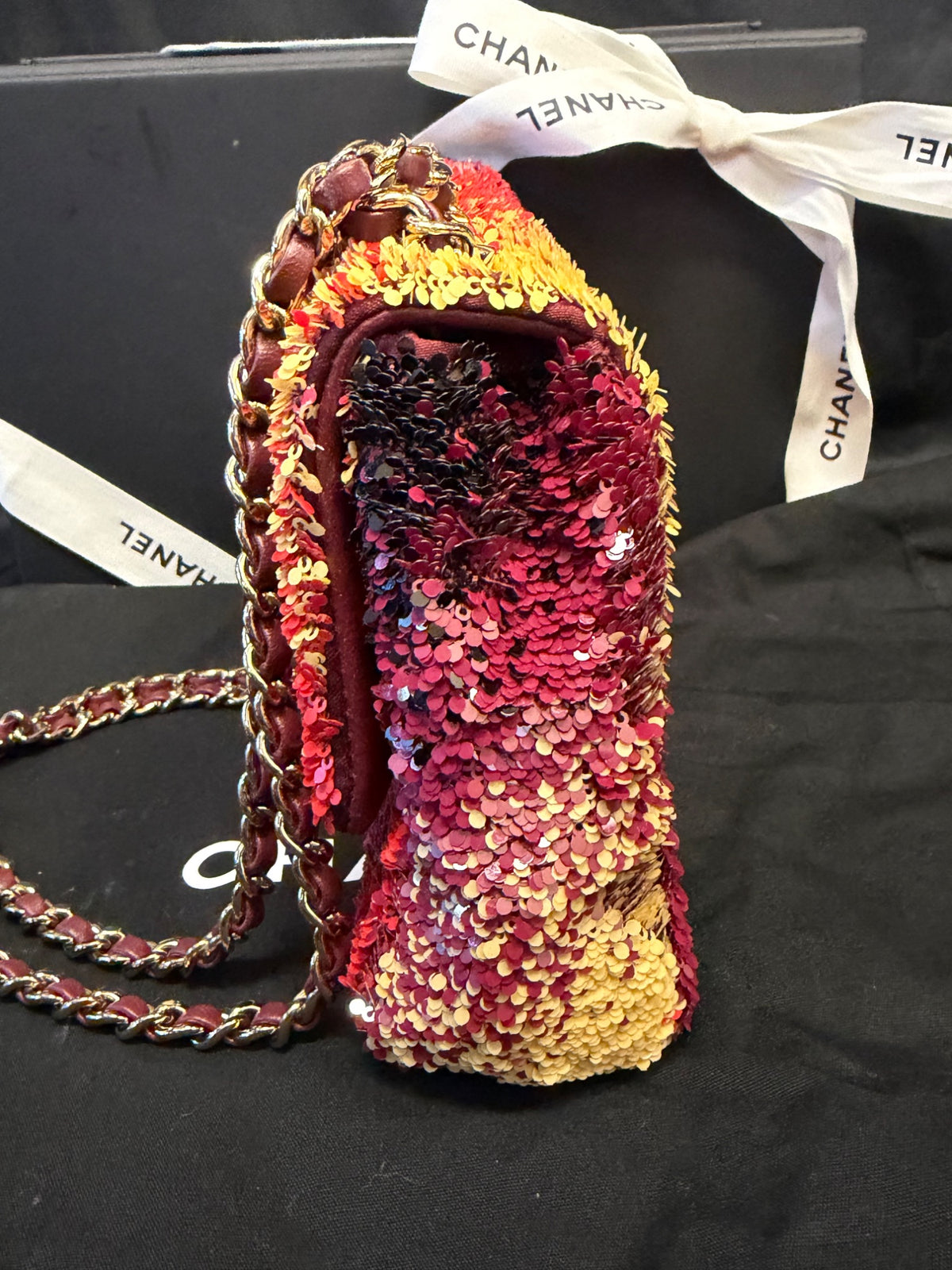 Chanel 23A Sunset Sequin Mini Flap Bag Multicolor Gold-Tone Hardware (view 5)