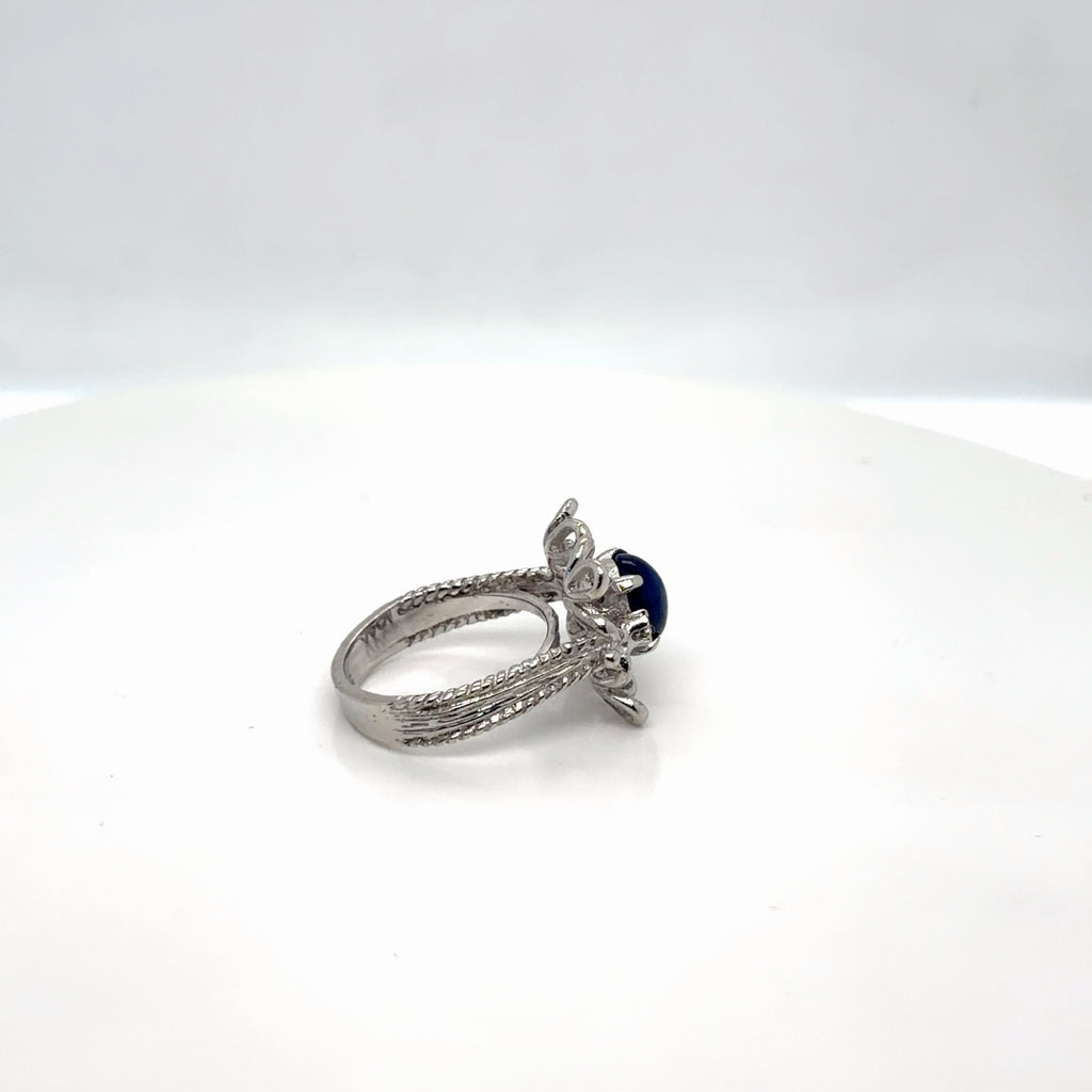 14k White Gold Synthetic Star Sapphire Diamond Cocktail Ring Size 5 (view 3)