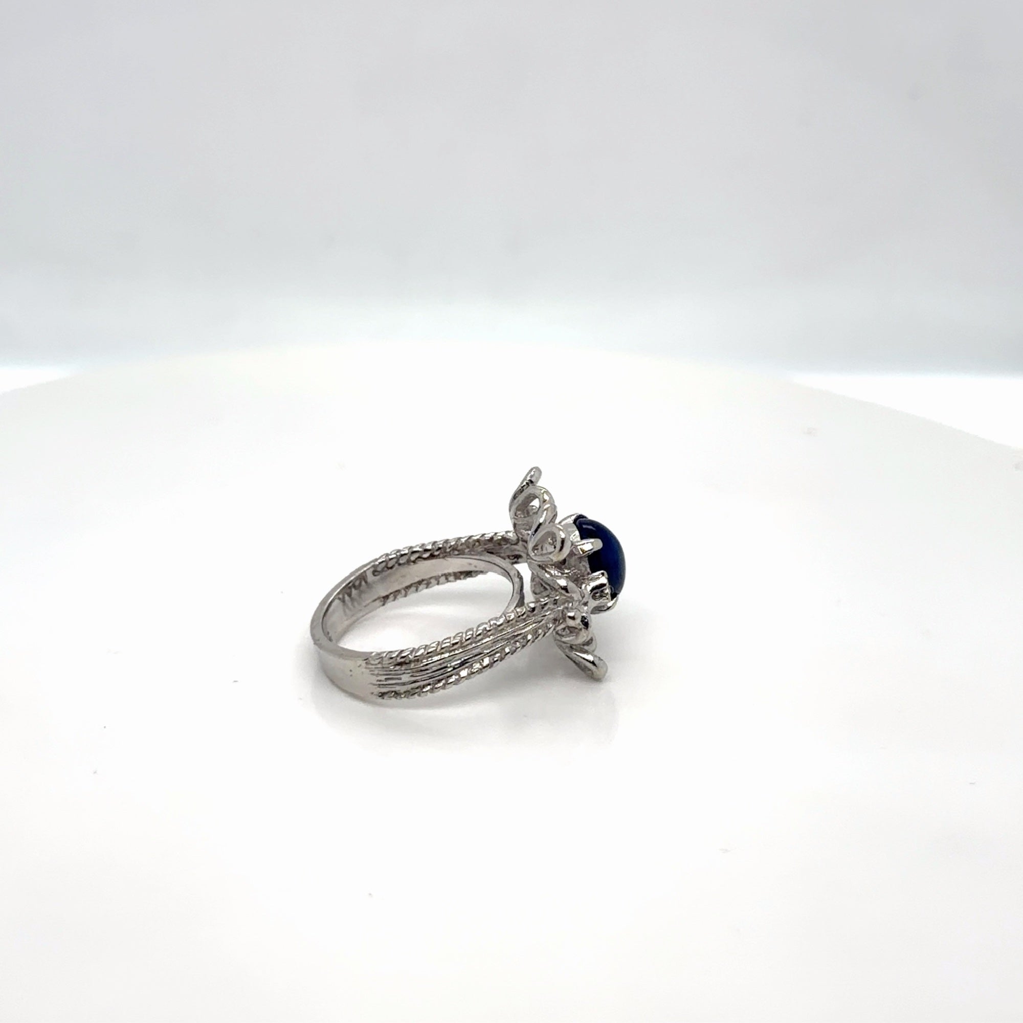 14k White Gold Synthetic Star Sapphire Diamond Cocktail Ring Size 5 (view 3)