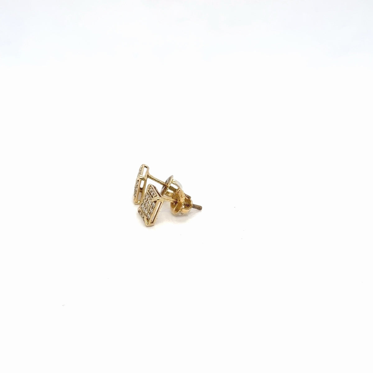 10K Yellow Gold Square Pave Stud Earrings with Screw Backs (view 3)