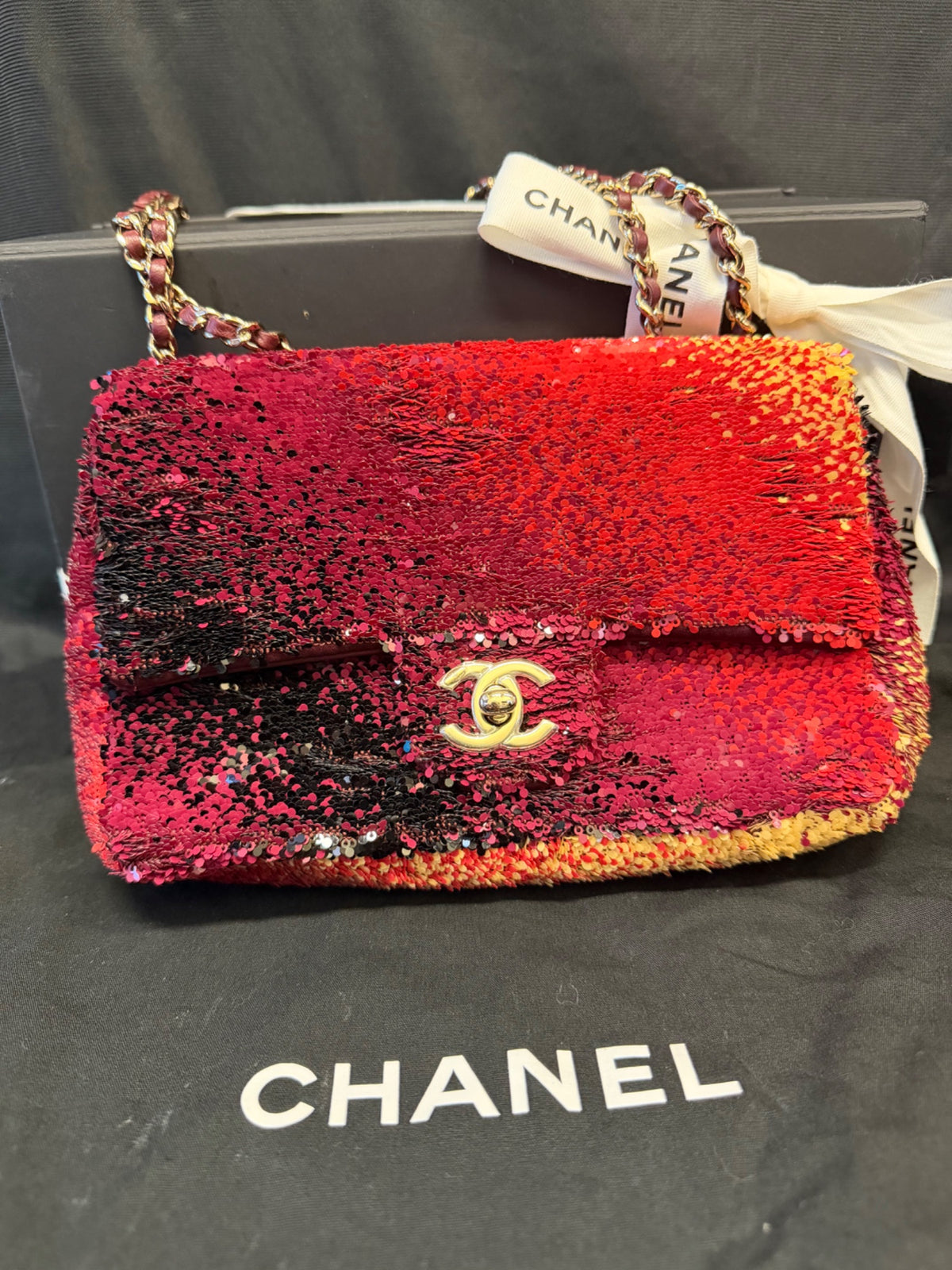 Chanel 23A Sunset Sequin Mini Flap Bag Multicolor Gold-Tone Hardware (view 2)