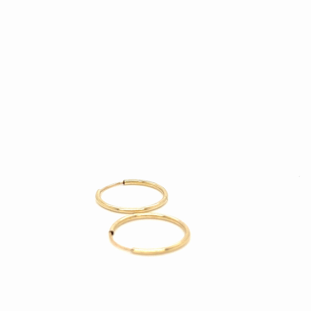 14K Yellow Gold Thin Hoop Earrings, Continuous Sleeper Style, 0.45g (view 2)
