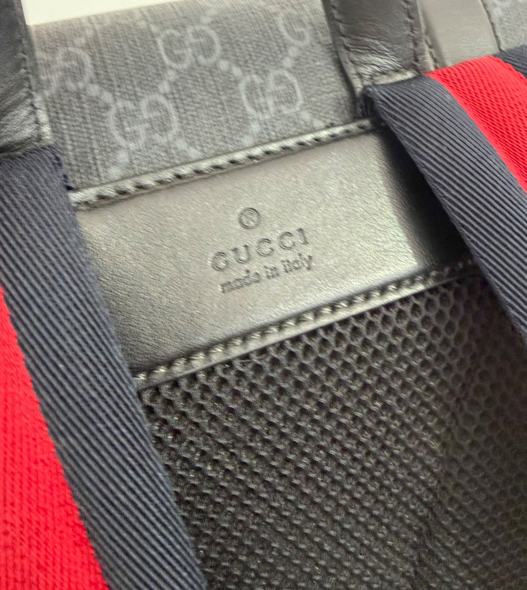Gucci GG Supreme Large Backpack Black Canvas Silver Hardware Web Straps