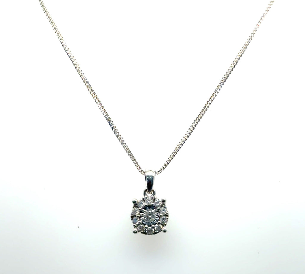 14k White Gold Diamond Cluster Pendant Necklace 0.28 ctw G Impf 18 In (view 2)