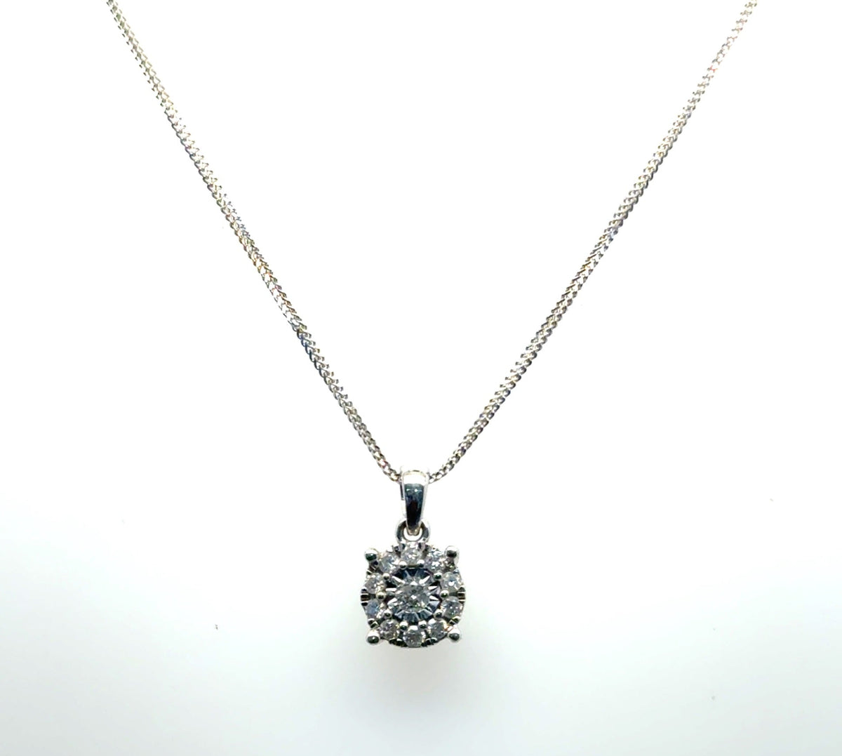 14k White Gold Diamond Cluster Pendant Necklace 0.28 ctw G Impf 18 In (view 2)
