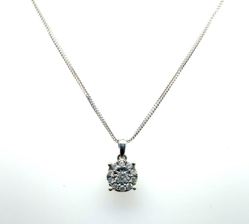 14k White Gold Diamond Cluster Pendant Necklace 0.28 ctw G Impf 18 In (view 2)