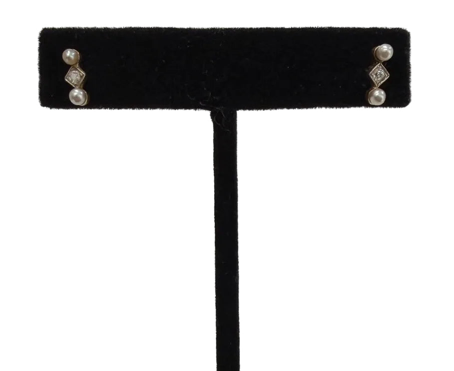 10K Yellow Gold Pearl Diamond Accent Screw-Back Earrings (view 1)