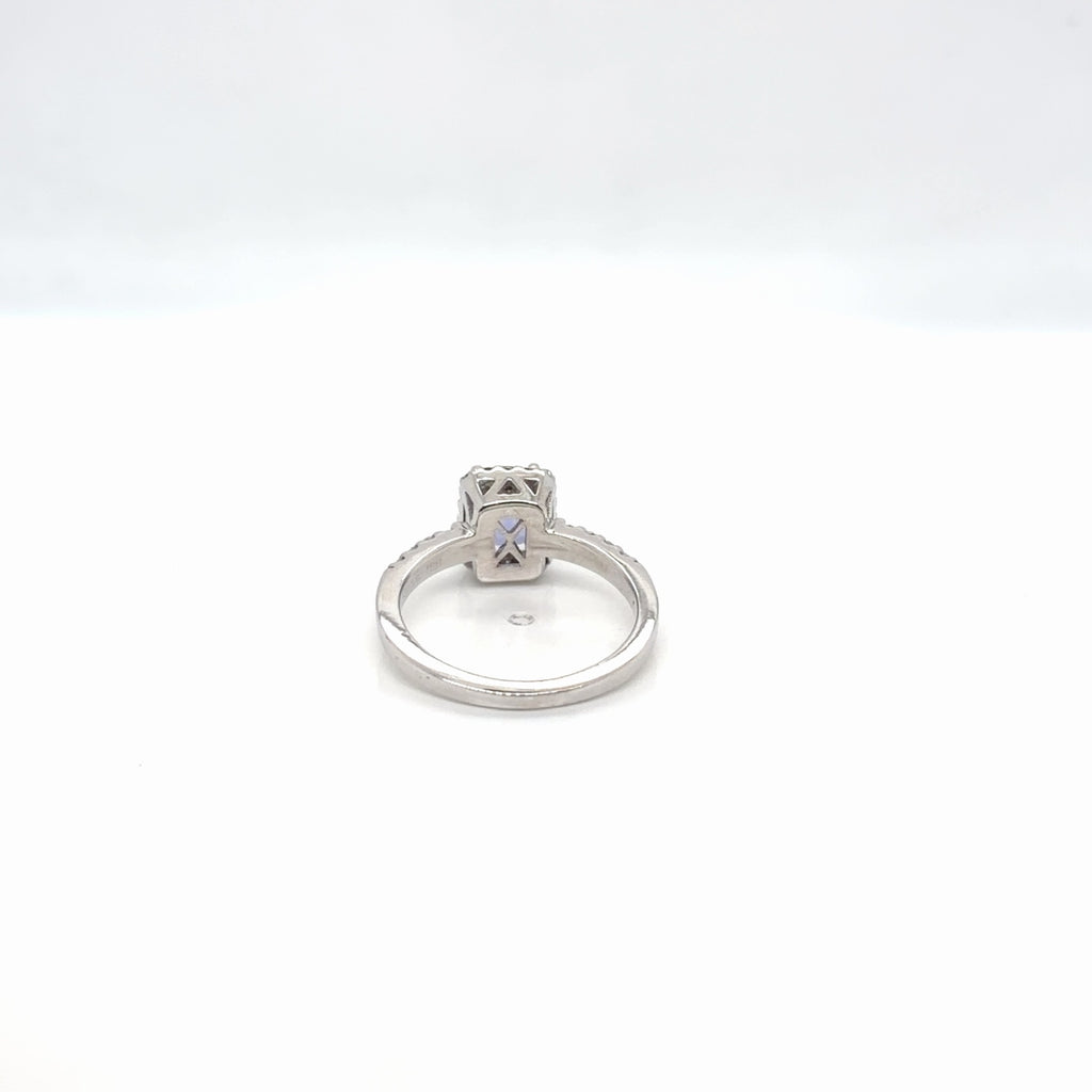 14K White Gold Tanzanite Diamond Halo Ring 1.17 ctw, Size 6.75 (view 3)