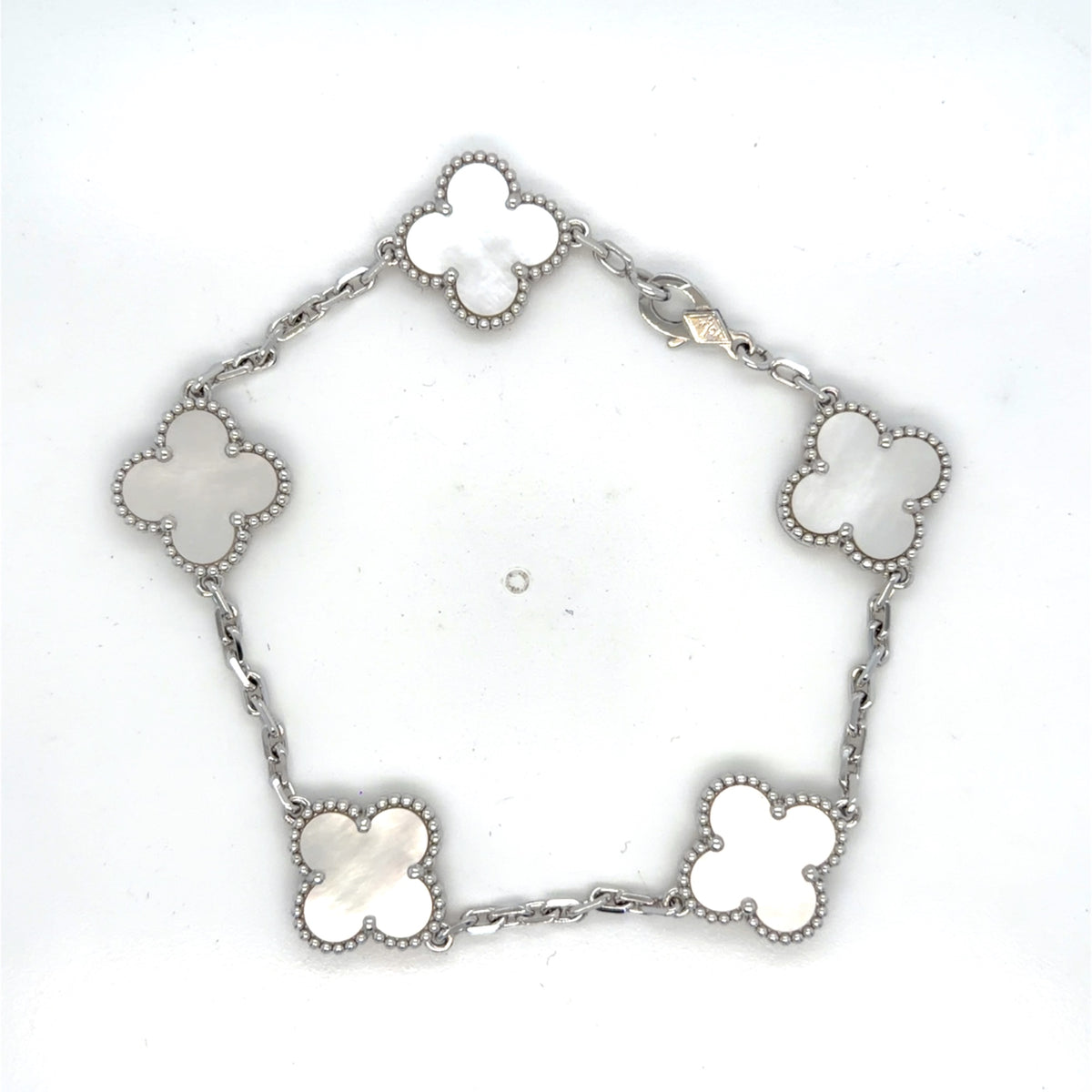 Van Cleef & Arpels Vintage Alhambra 5 Motif 18k White Gold Mother of Pearl Brac