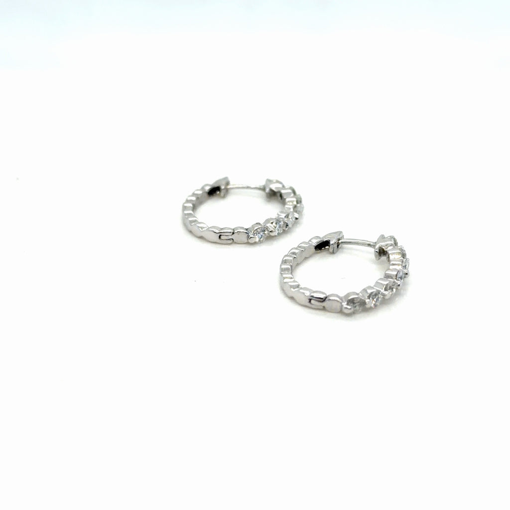 14k White Gold Diamond Hoop Earrings 0.56 CTW Round Natural H SI (view 2)