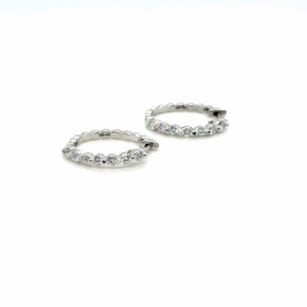 14k White Gold Diamond Hoop Earrings 0.56 CTW Round Natural H SI (view 3)