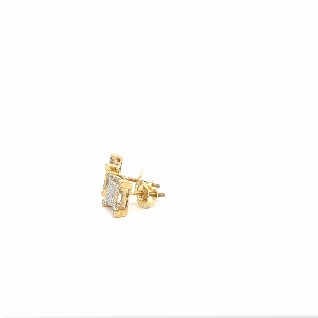10K Yellow Gold Natural Diamond Pave Square Stud Earrings 0.50 Ctw