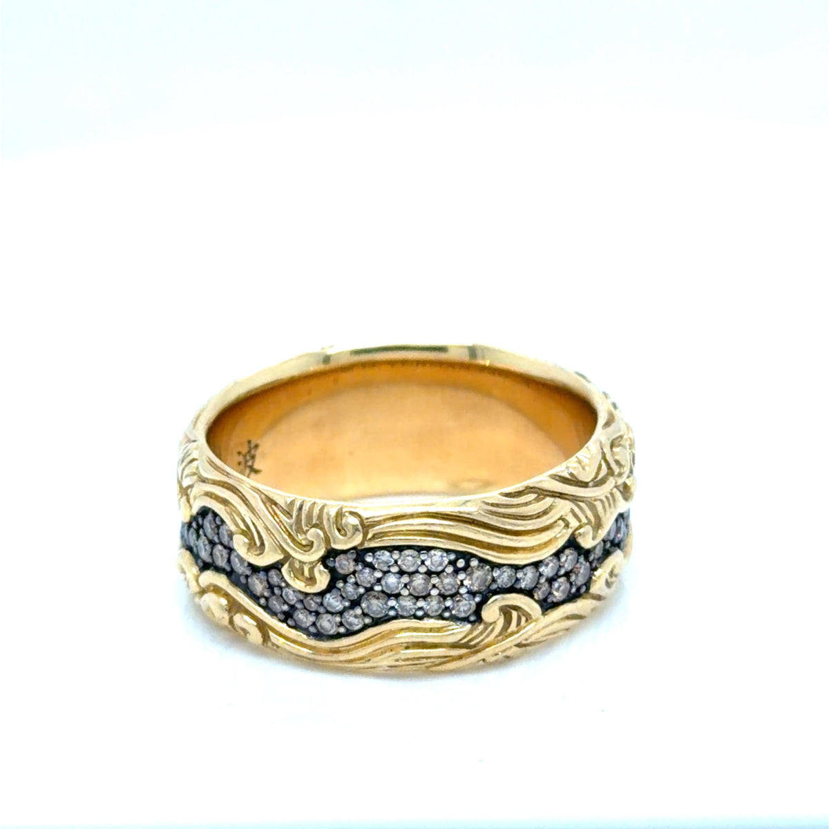 David Yurman Waves Band Ring 18K Yellow Gold Cognac Diamond 1.29ctwa Sz 12 (view 5)