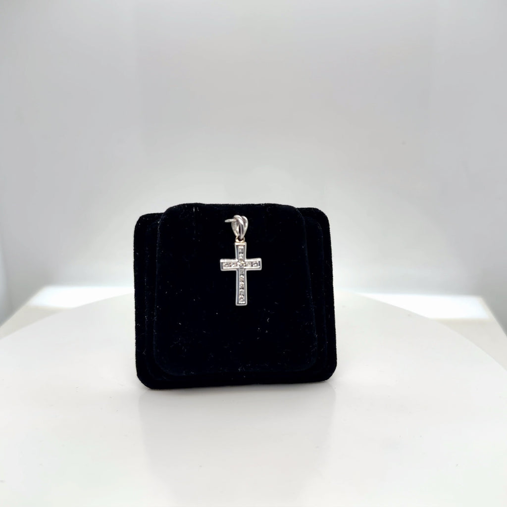 14K White Gold Diamond Cross Pendant 0.18ctw Natural Round I I1