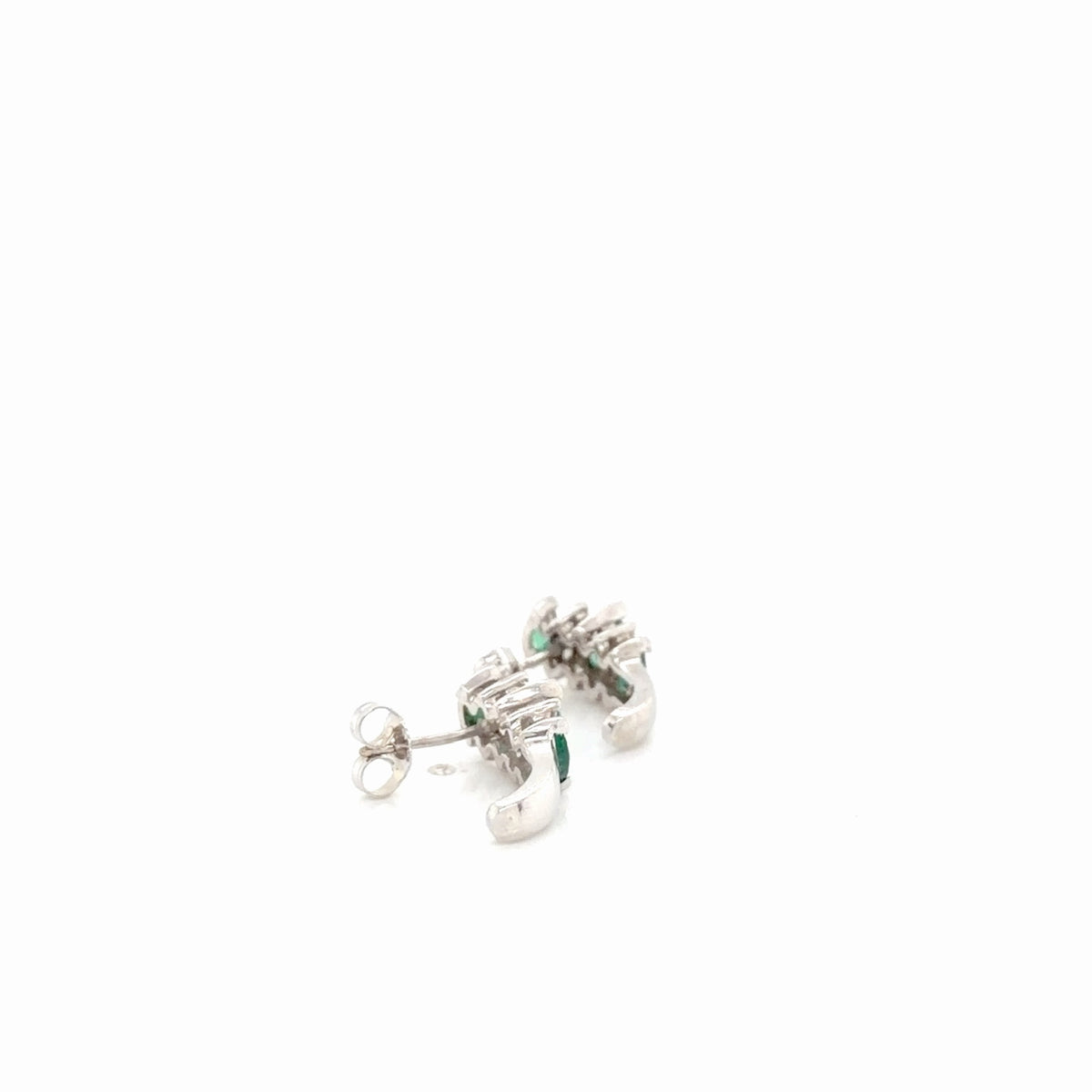 14K White Gold Marquise Emerald Diamond Hoop Earrings 0.54 ctw (view 4)