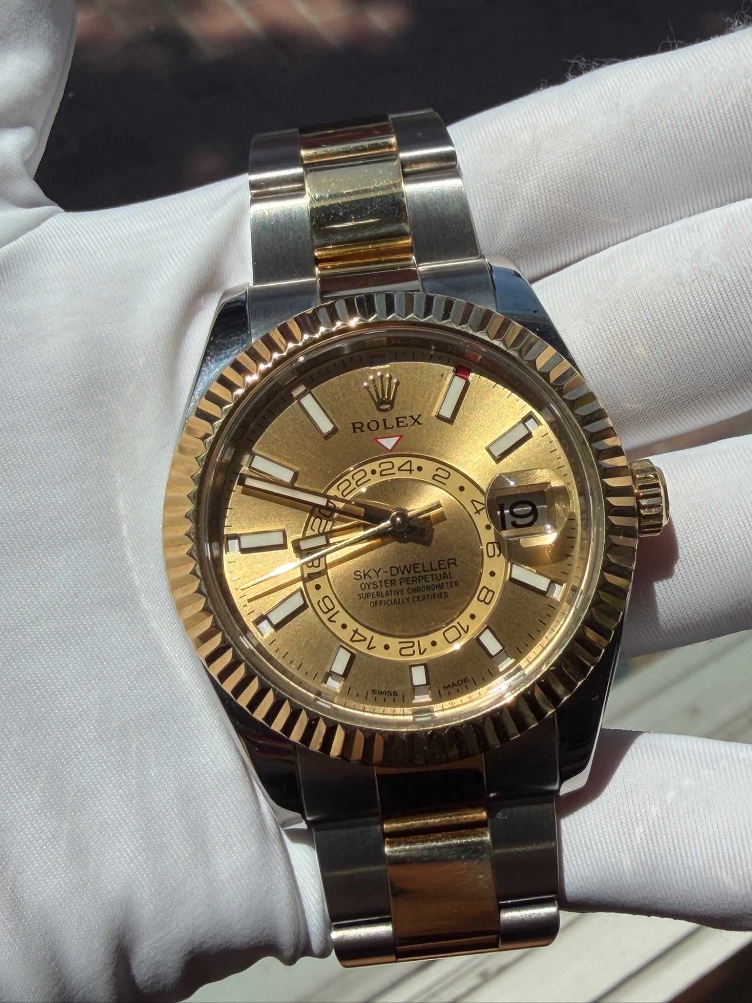 Rolex Sky-Dweller 42mm Two-Tone Steel 18k Gold Champagne Dial 326933