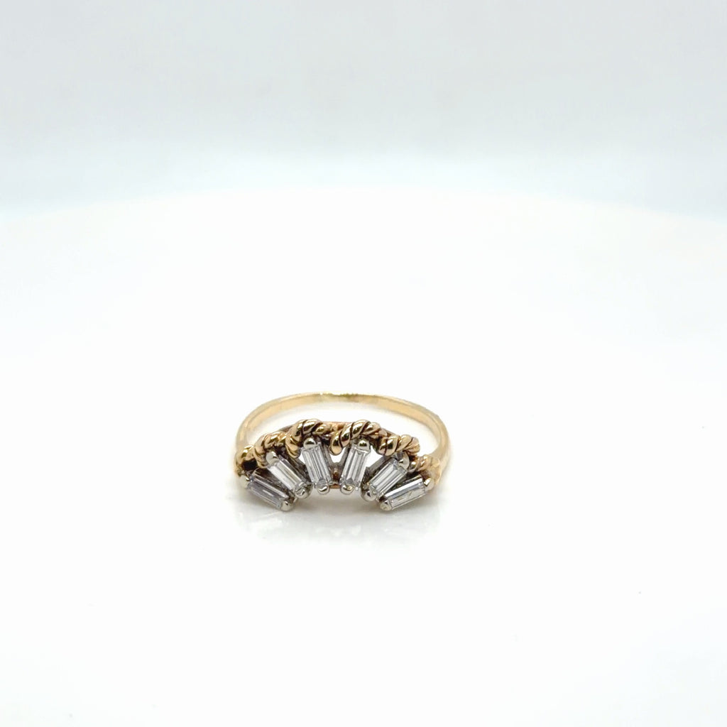 14k Two-Tone Gold Diamond Baguette Crown Band Ring 0.81 ctw Size 6