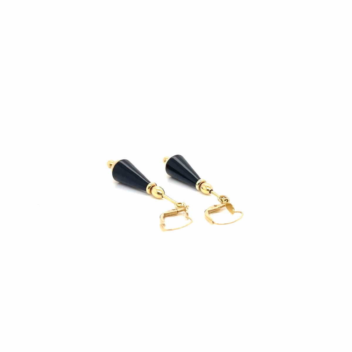 14K Yellow Gold Black Onyx Cone Drop Dangle Earrings Lever Back (view 4)