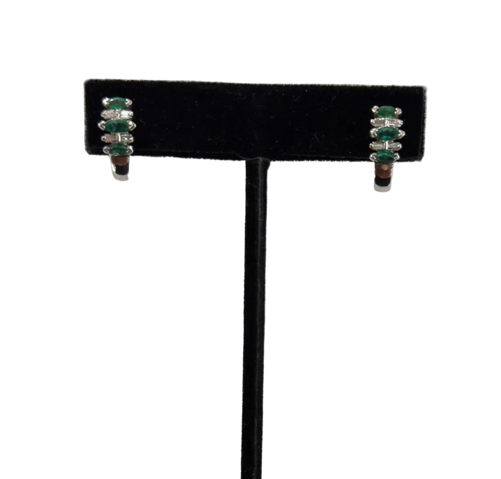 14K White Gold Marquise Emerald Diamond Hoop Earrings 0.54 ctw (view 1)