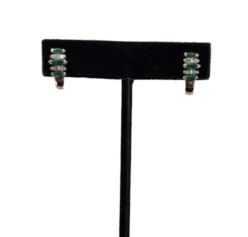 14K White Gold Marquise Emerald Diamond Hoop Earrings 0.54 ctw (view 1)
