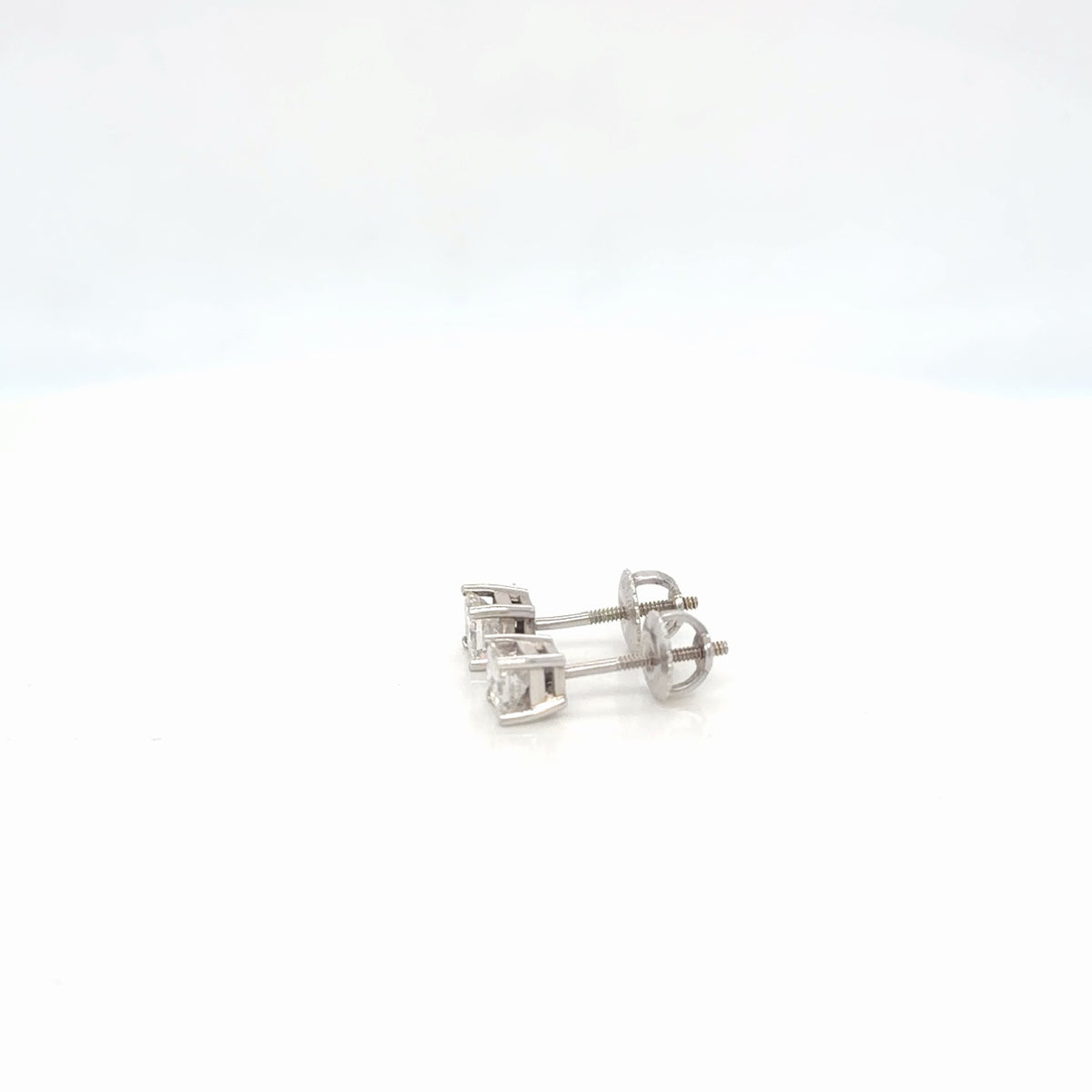 14K White Gold Princess Diamond Stud Earrings 0.70 ctw H SI Screw Back