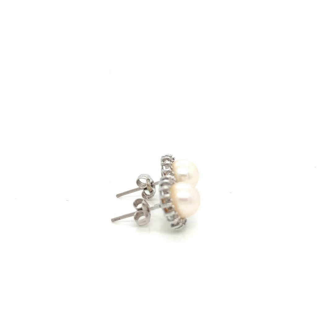 14K White Gold Pearl & Diamond Halo Stud Earrings 0.20ctw (view 2)