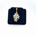 14K Yellow Gold Opal Marquise & Diamond Cluster Leaf Pendant