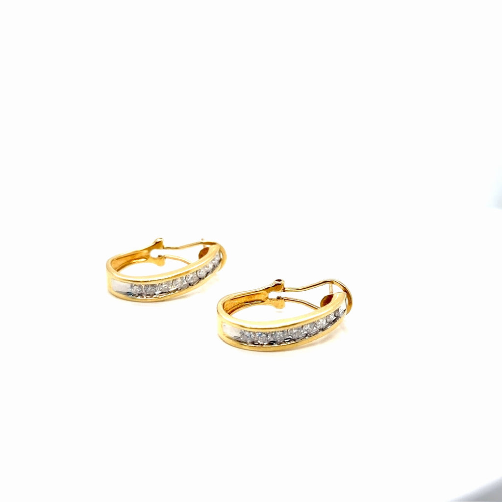 14K Yellow Gold Diamond Hoop Earrings 1.17 CTW Round Channel Set (view 2)