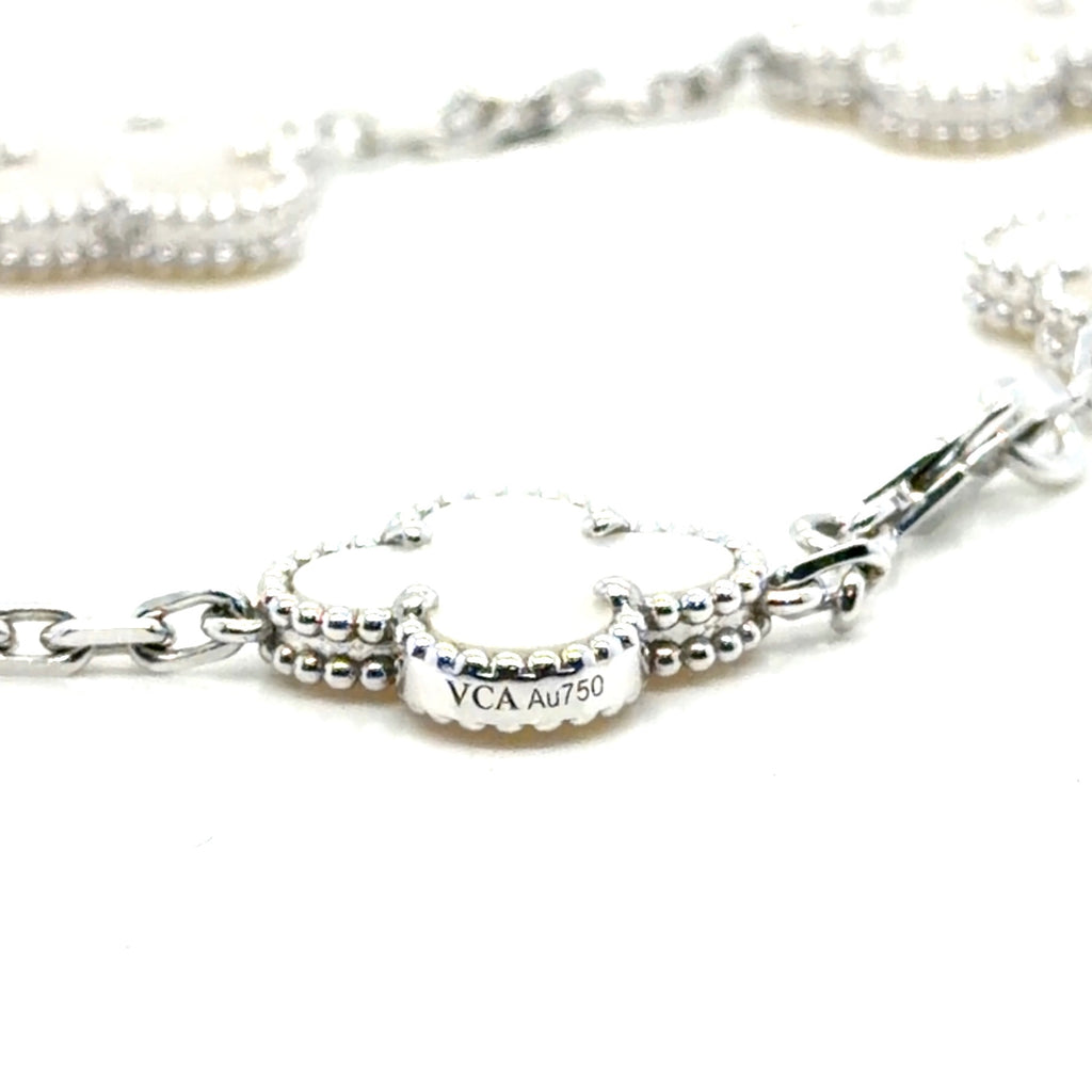 Van Cleef & Arpels Vintage Alhambra 5 Motif 18k White Gold Mother of Pearl Brac (view 4)
